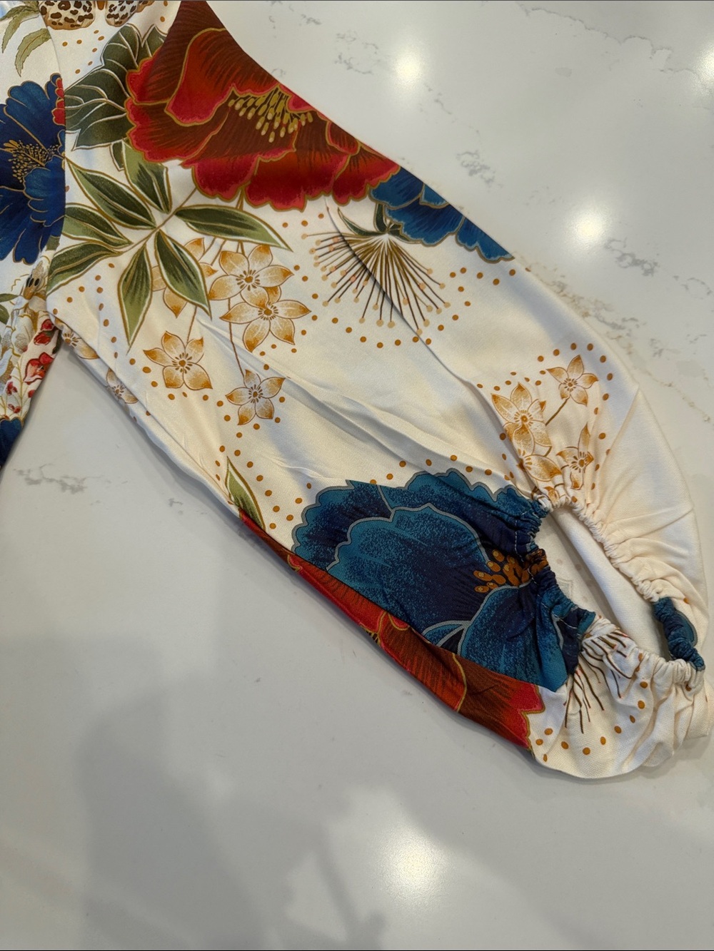 FARM Rio Cream Floral Tie-Neck Blouse with Red & Blue Blooms - Picture 8 of 11